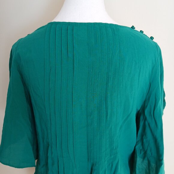 Anthropologie Maeve Maya Pintuck Flutter Sleeve Blouse Kelly Green Size 4 - Picture 6 of 9